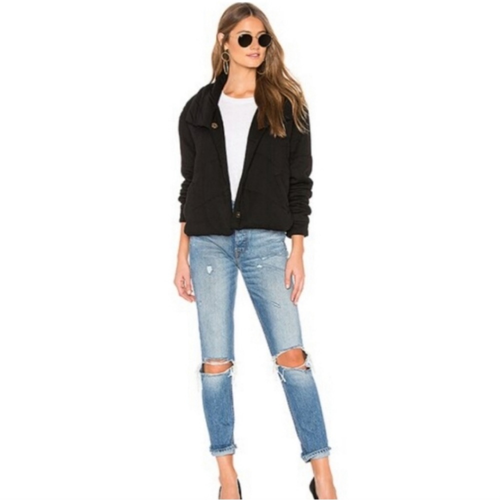 Young Fabulous & Broke YFB Plush Flurry Puffy Quilted Teddy Jacket Cropped Black